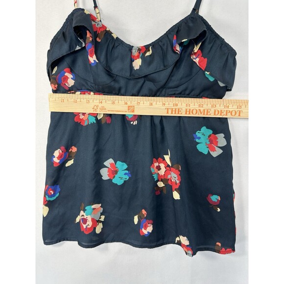 American Eagle Babydoll Tank Top Women's S Floral Cami Smocked Ruffle Y2K Satin - Picture 6 of 8